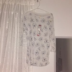 White 3/4 Sleeve Shirt With Flowers